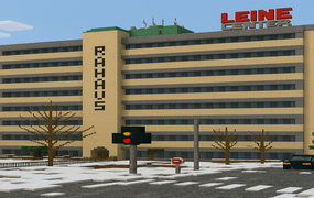 Das Rathaus der Stadt Laatzen im Stil von Minecraft