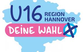 Logo U-16 Wahl mit Schriftzug auf einer Umrisskarte der Region Hannover