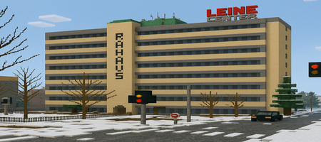 Das Rathaus der Stadt Laatzen im Stil von Minecraft